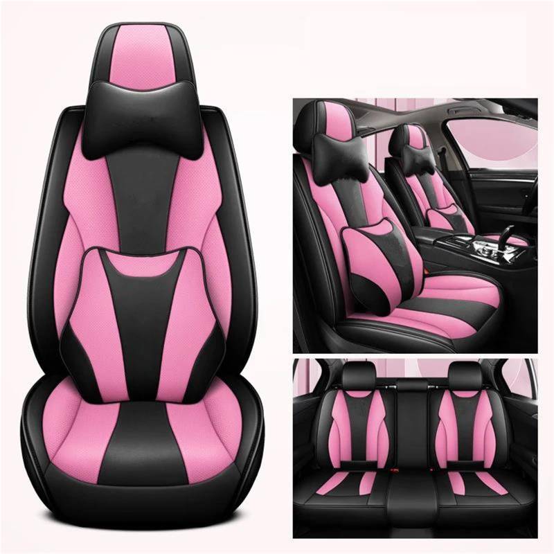 DZSQMLJG Sitzbezüge Auto Vollständiger Satz Luxus-Autositzbezug für Chevy für Spin-Lederzubehör Autositzschoner(Pink 9PCs) von DZSQMLJG