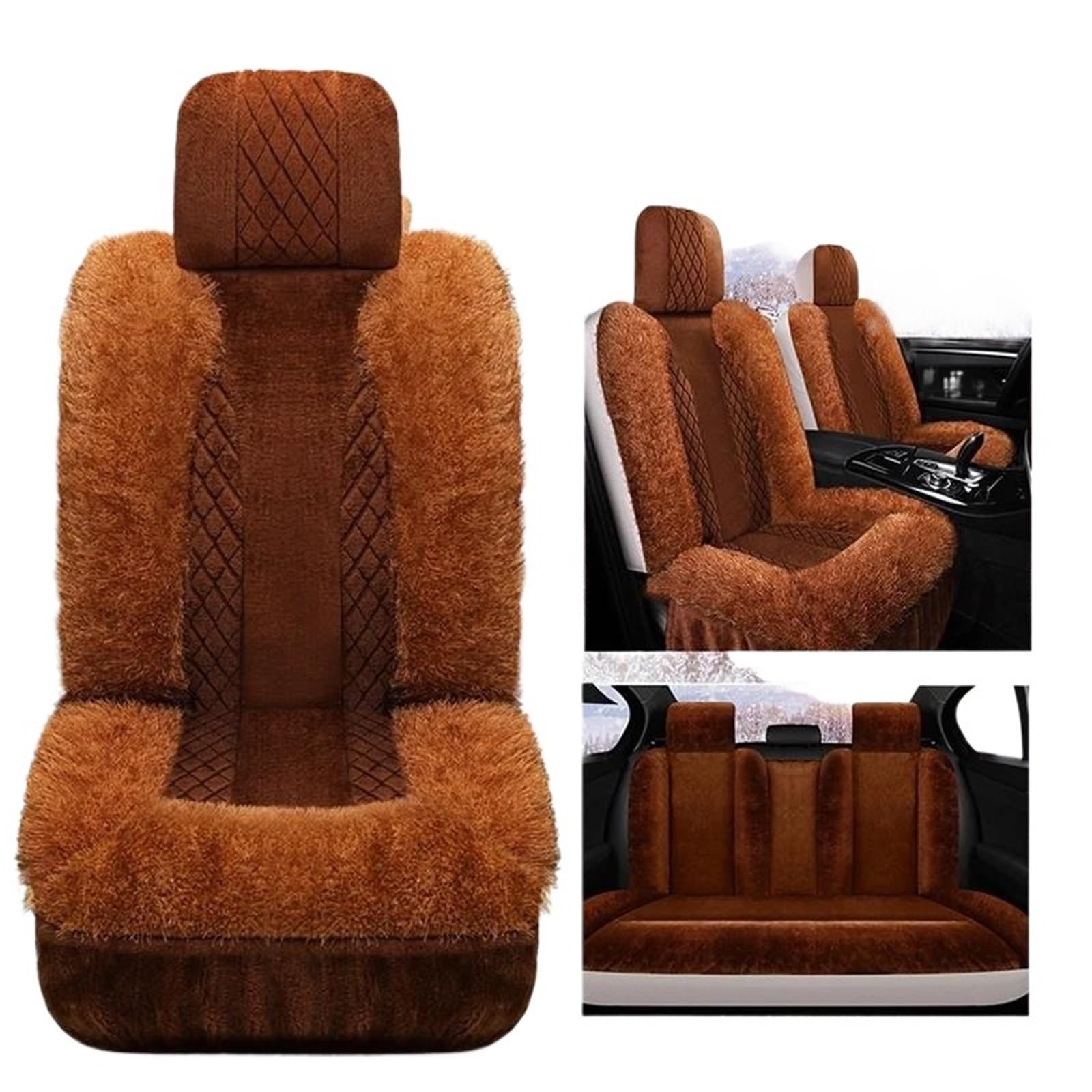 DZSQMLJG Sitzbezüge Auto Winter Plüsch Autositzbezug für A6 4F Zubehör Autositzbezüge Autositzkissen Autositzschoner(Brown 5 PCS) von DZSQMLJG