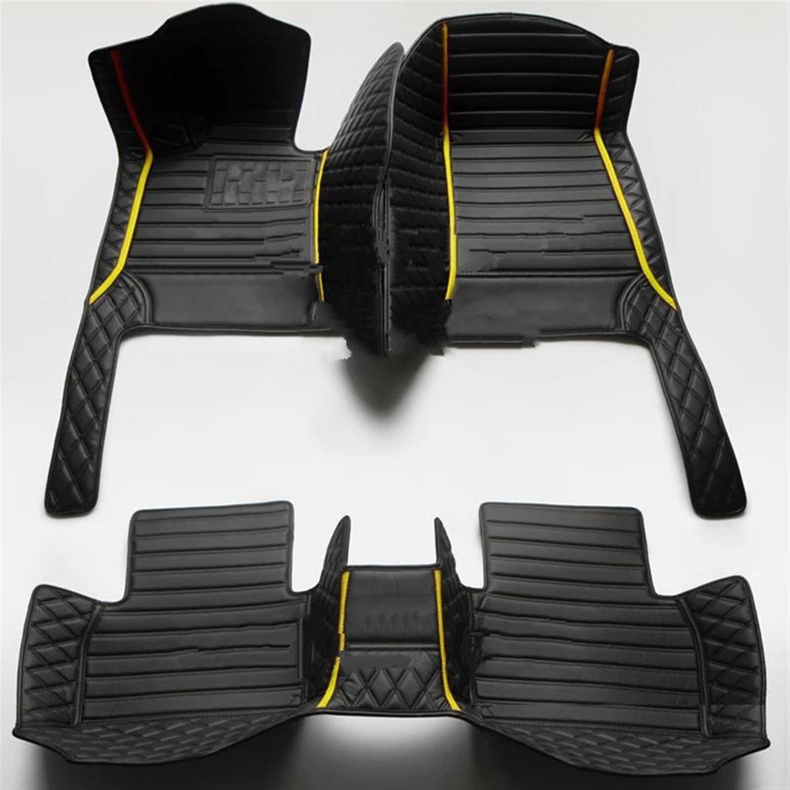 Fußmatten Auto-Fußmatten für F30 2013 2014 2015 2016 2017 Luxus-Komplettset Leder-Innenausstattung Details Auto-Teppich-Pad-Zubehör fussmatten Auto(Black Yellow) von DZSQMLJG