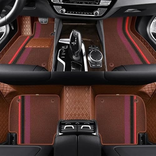 Fußmatten Custom Fashion Full Set Auto-Fußmatten für Cayenne 2018 2019 2020 2021 2022 Auto-Matten Teppiche Innenausstattung fussmatten Auto(Coffee Stripes) von DZSQMLJG