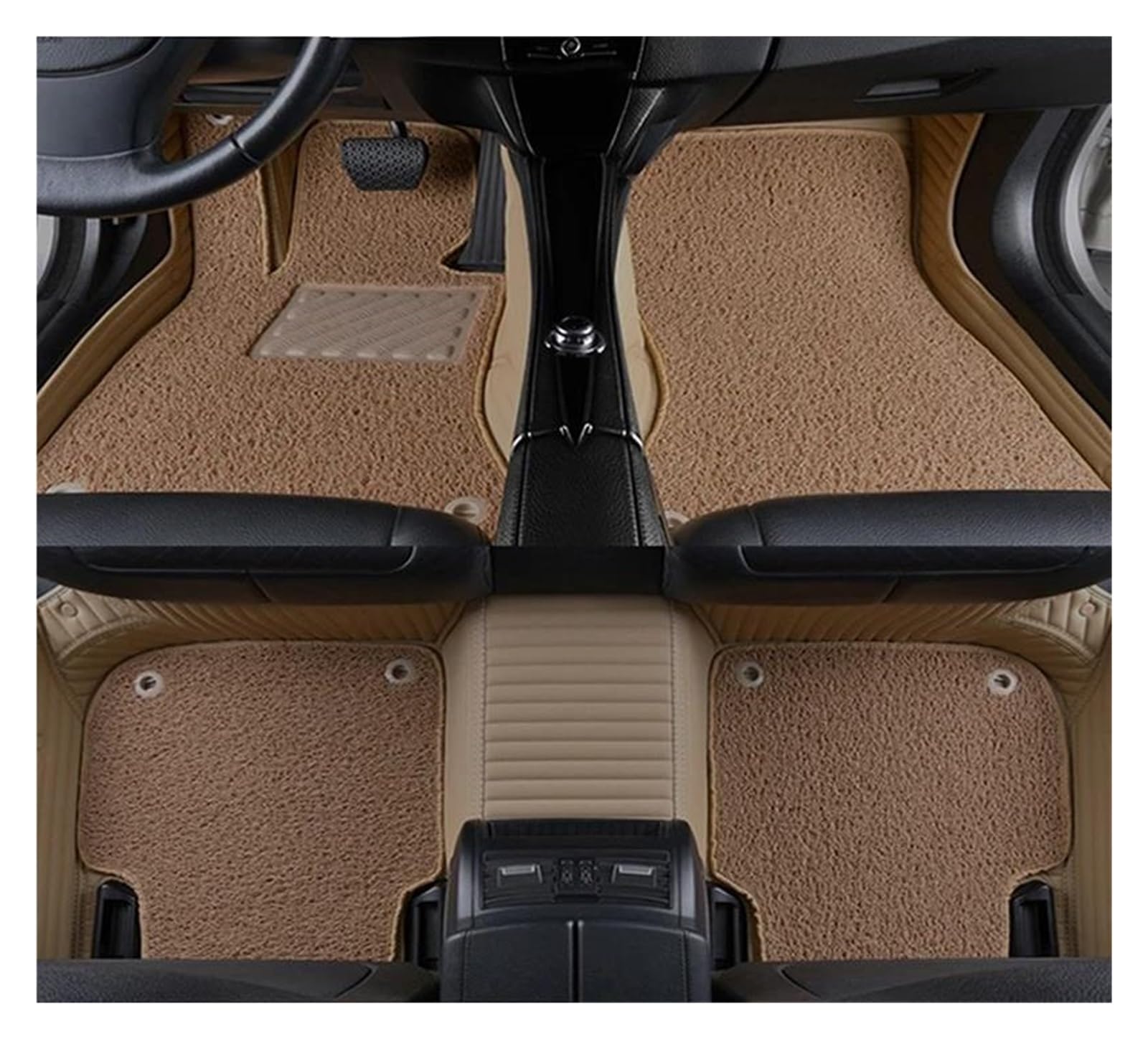 Fußmatten Zweilagige gestreifte Auto-Bodenmatte aus PU-Leder für M6 4 Türen 2013 2014 2015 Innendetails Autozubehör Teppich fussmatten Auto(Beige) von DZSQMLJG