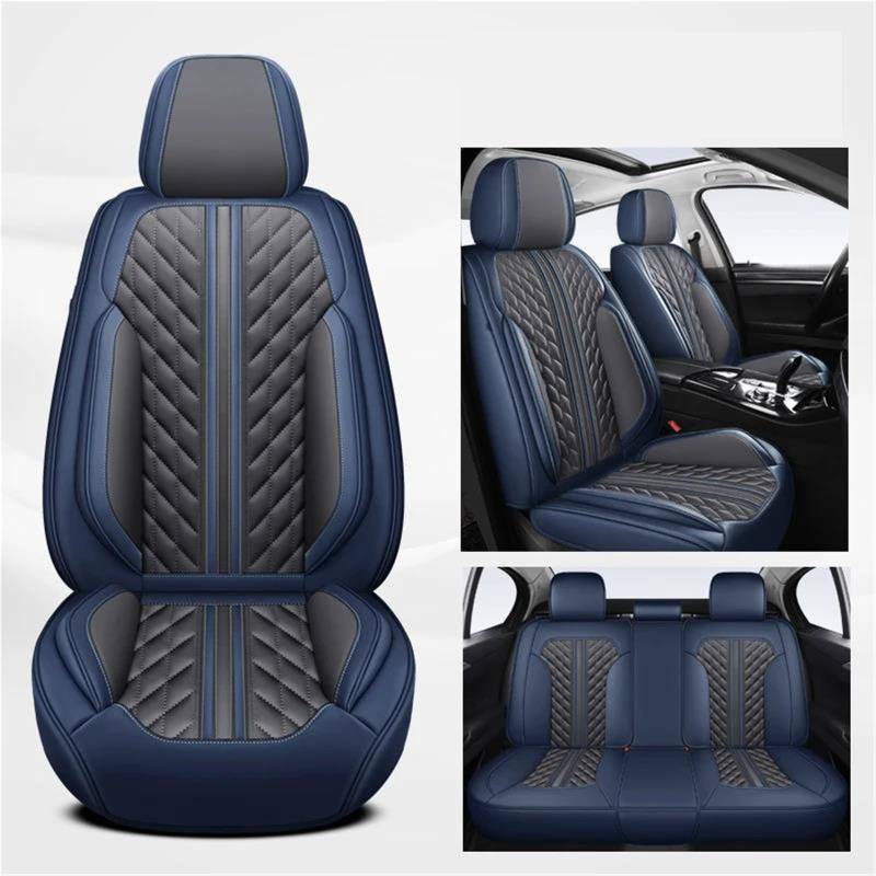 Sitzbezüge Auto Komplettes Set Leder-Autositzbezüge für Peugeot 5008 Zubehör Autositzschoner(Blau) von DZSQMLJG