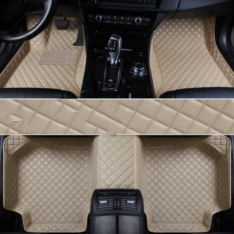 Fußraummatten Fußmatte Benutzerdefinierte wasserdichte Lederteppiche Teppichzubehör Für Dodge Für Journey Für Challenger Für Ram 1500 Für Ladegerät Auto-Schondecke(Beige) von DZSQOMHGD