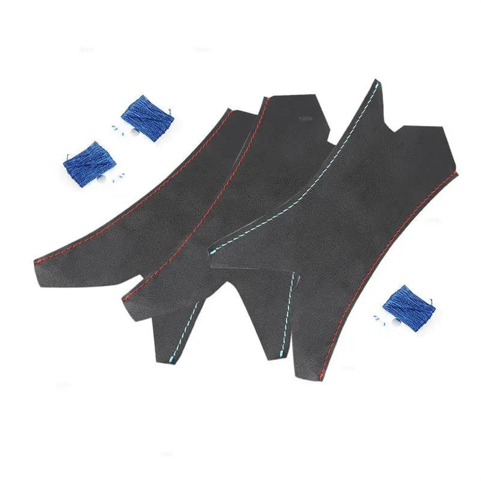 Griffverkleidung 3 Stück Auto-Mikrofaser-Leder-Innentürgriff-Zugabdeckungs-Ordnung Schwarz mit roter Blauer Linie für 3er E90 E91 2005–2012 Türgriff(RHD) von DZSQOMHGD