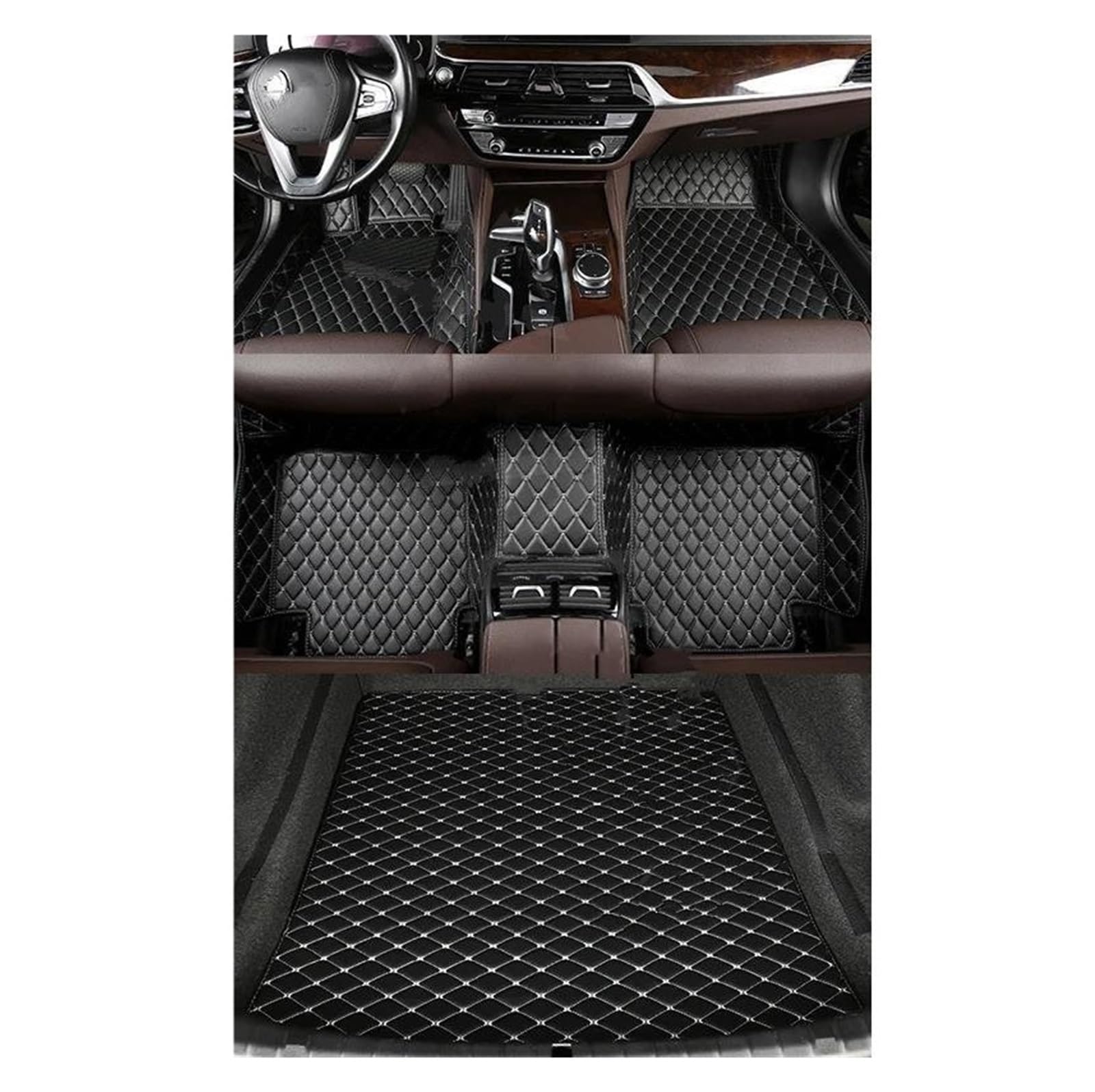 Fußmatten Auto-Bodenmatte Für Ford Für Focus 2018 2019 2020 2021 2022 2023 5-Sitzer-Innenausstattung, Kofferraummatte Autoteppich(Black White) von DZSQOSJB