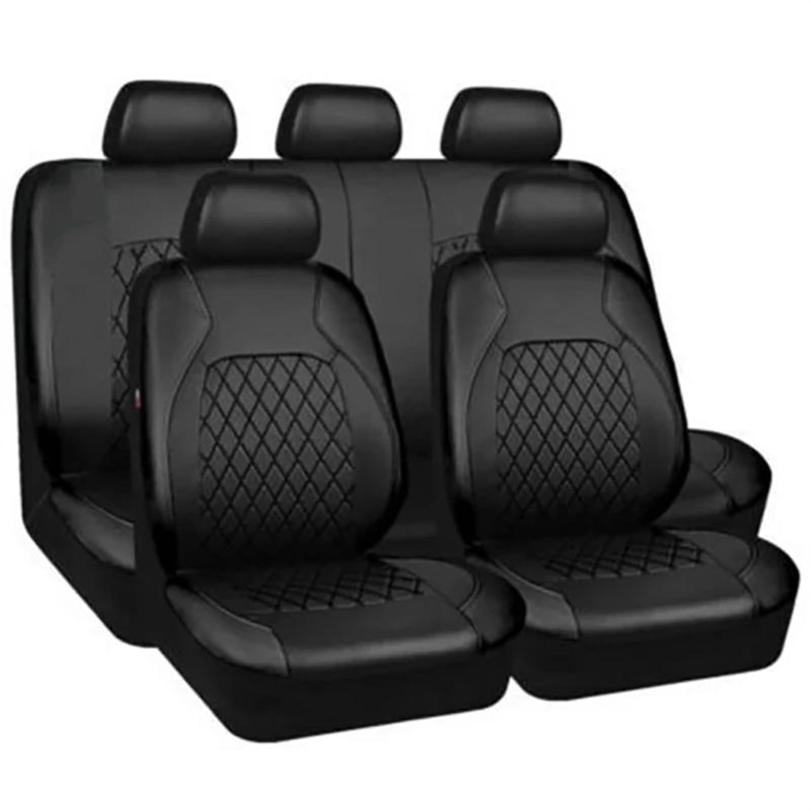 SitzbezüGe Auto High-End-Pu-Autoinnenraum Mit 5-teiligen Gesteppten Lederfaden-Presssitzbezügen Airbag-kompatiblen Atmungsaktiven Vordersitze(Schwarz) von DZSQOSJB