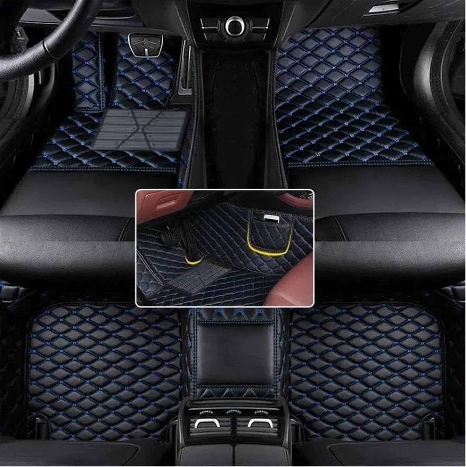 Antirutschmatten Für Skoda Für Superb 3 2016 2017 2018 2019 Künstliche Leder Auto Boden Matte Schützen Die Innen Zubehör Ihres Fahrzeugs Teppich(Black Blue String) von DZSQQGSDSF