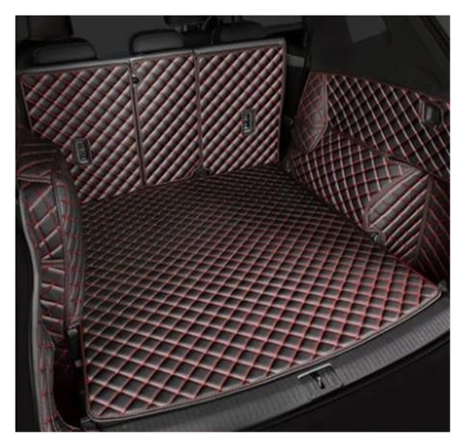 Auto Kofferraummatte Für MG MG5 2011-2021 Für Hatchback-Limousine Limousine Vollständige Abdeckung Custom Leder Auto Kofferraummatten Teppich Kofferraum Schutzmatte(Schwarz Rot) von DZSQTGJKIO