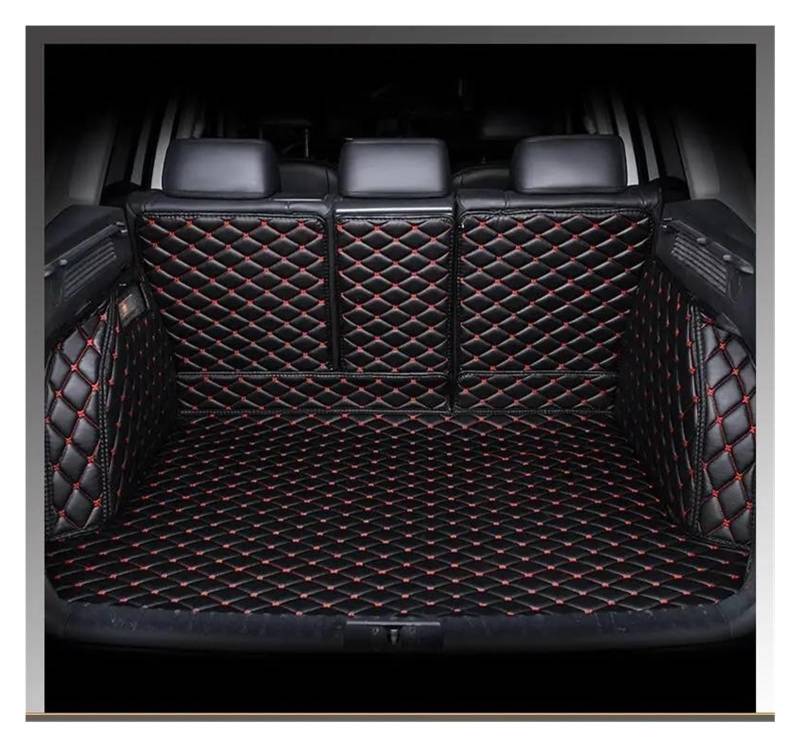 Auto Kofferraummatte Für VW Für Sharan Sieben Sitze 2012 2013 2014-2019 Auto Volle Abdeckung Kofferraummatte Cargo Liner Teppich Innenausstattung Kofferraum Schutzmatte(Schwarz Rot) von DZSQTGJKIO