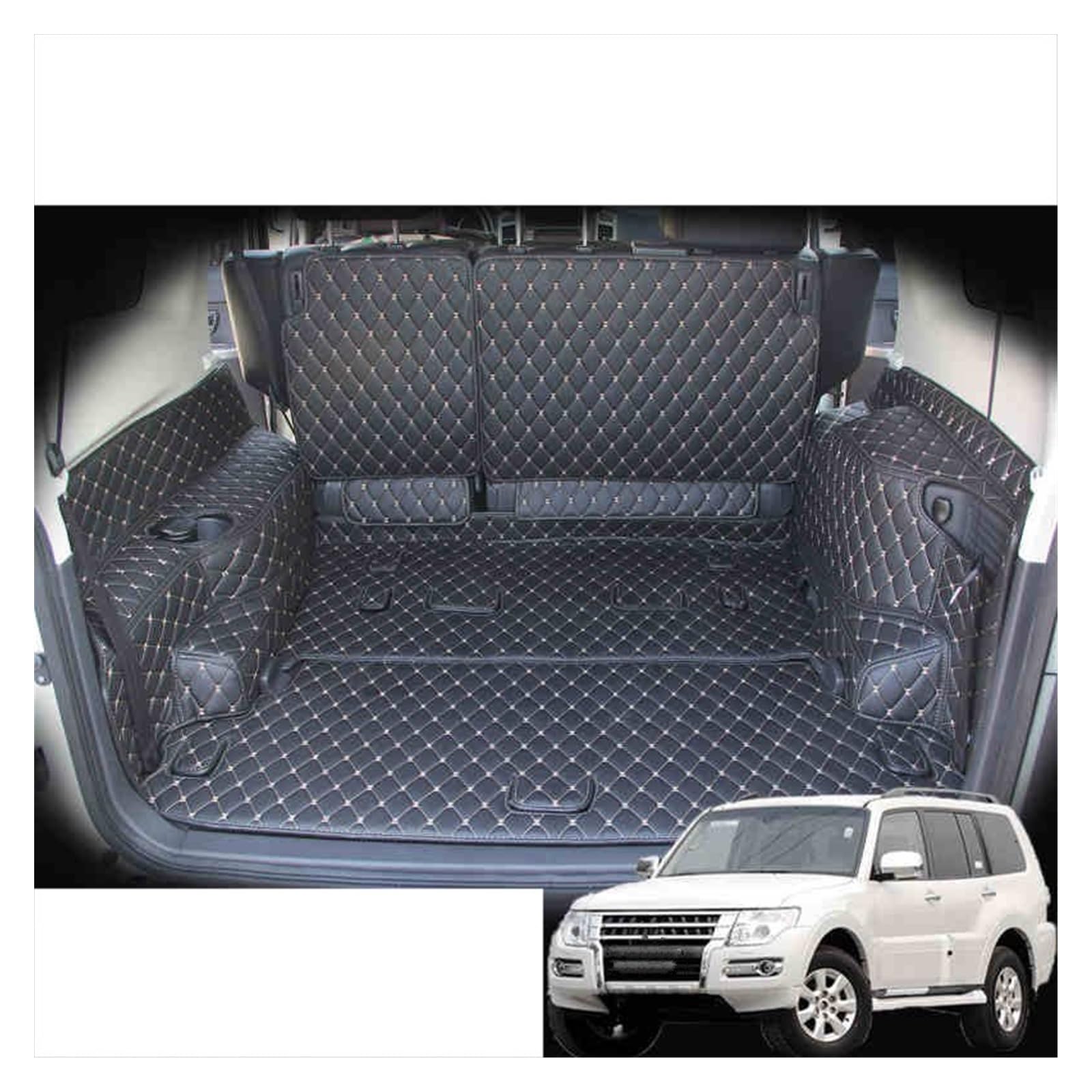 3D Leder Kofferraum Matte Cargo Matte Für Mitsubishi Für Pajero Für Montero Für Shogun 2006-2019 2015 2014 2013 2012 2011 Kofferraummatte Kofferraumschutz Matte(Black White Wire,5 Seats) von DZSYANJIASM