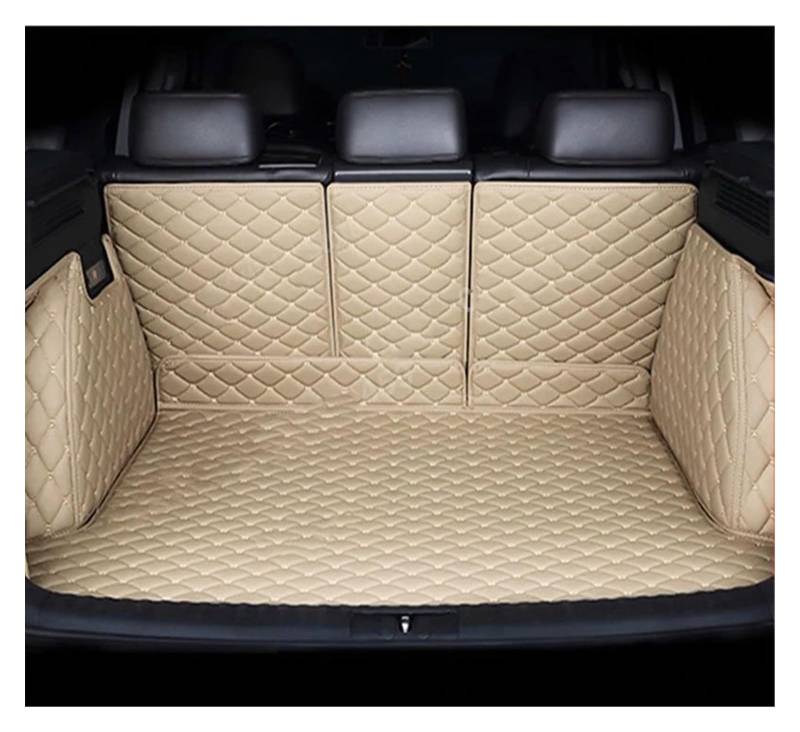 Auto Hinten Stamm Matten Für Volvo XC90 T6 7 Sitz 2015~2022 wasserdichte Schutz Pads Fracht Tablett Stamm Accesorio Auto Auto Zubehör Kofferraummatte Kofferraumschutz Matte(Beige,Full Cover) von DZSYANJIASM