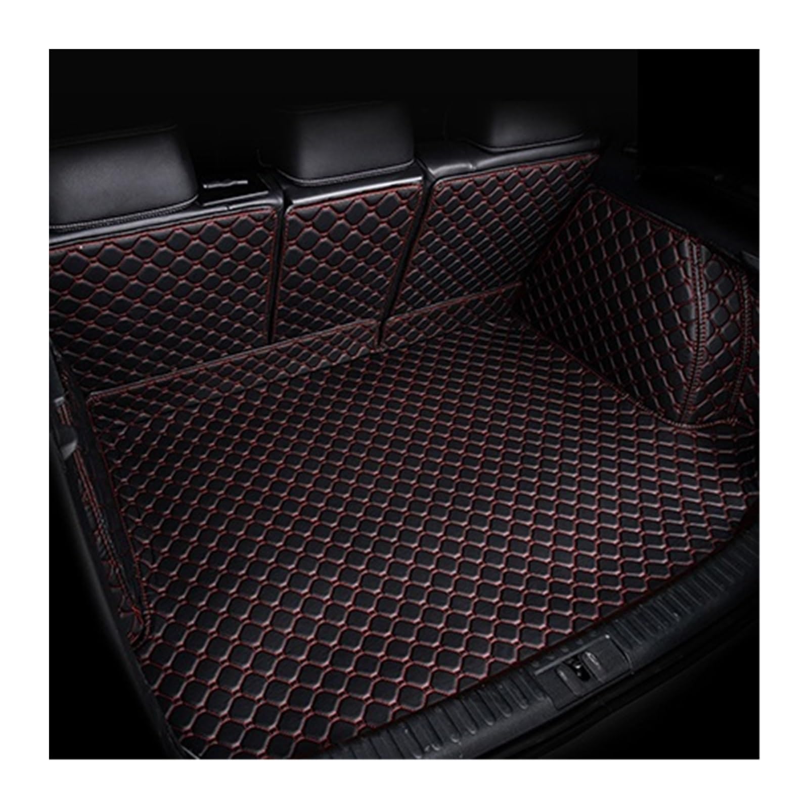 Maßgeschneiderte Leder-Kofferraummatte Für Peugeot Für 4008 2012–2018 Cargo-Matte Zubehör Innenausstattung Kofferraummatte Kofferraumschutz Matte(Schwarz Rot,Full Cover) von DZSYANJIASM