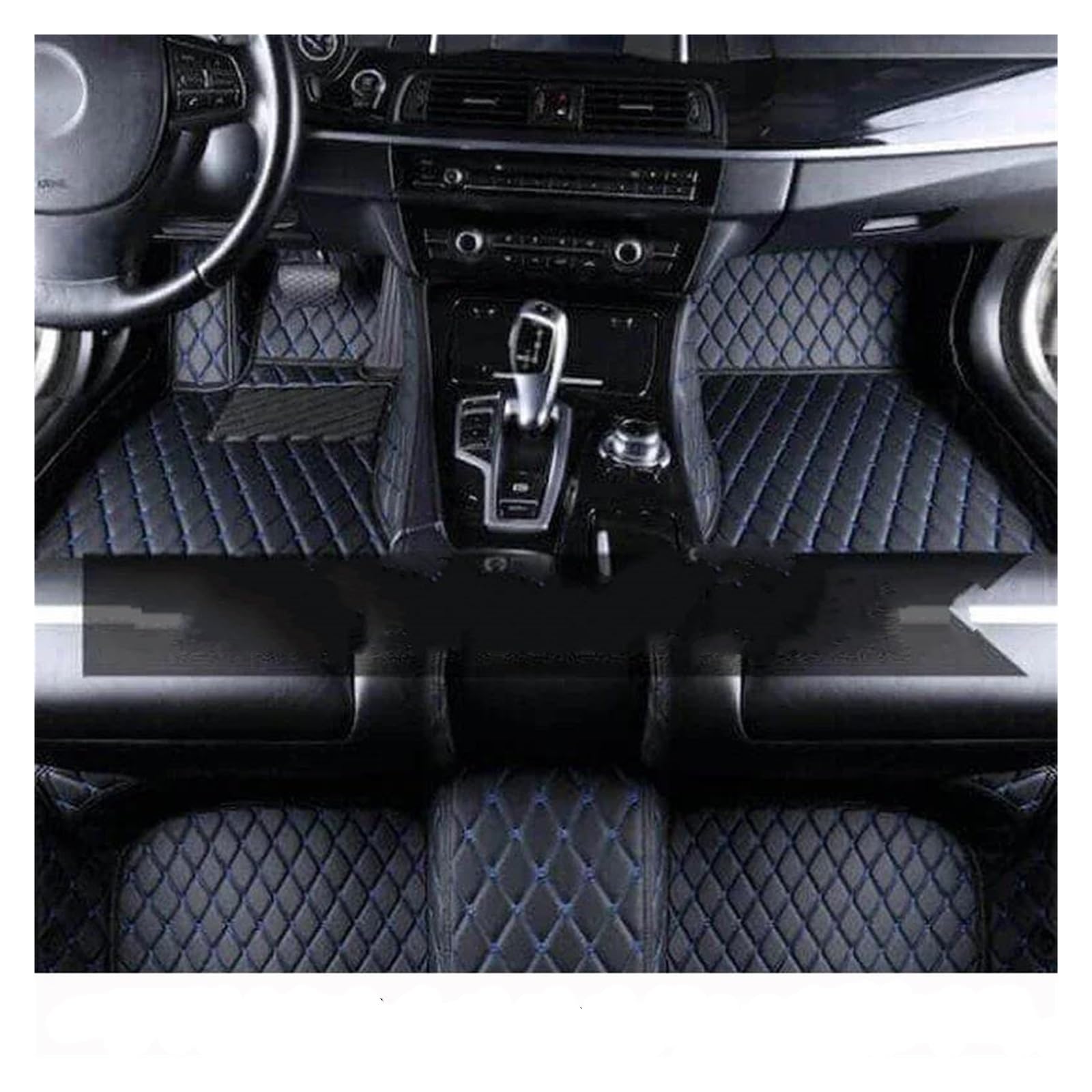 Auto Fußmatten Auto-Fußmatten für VW für Passat B7/B8 2011-2018 Kit-Set Wasserdichter Teppich Leder Komplettset Autozubehör fussmatten Auto(3pc Black Blue) von DZSYBUIGB