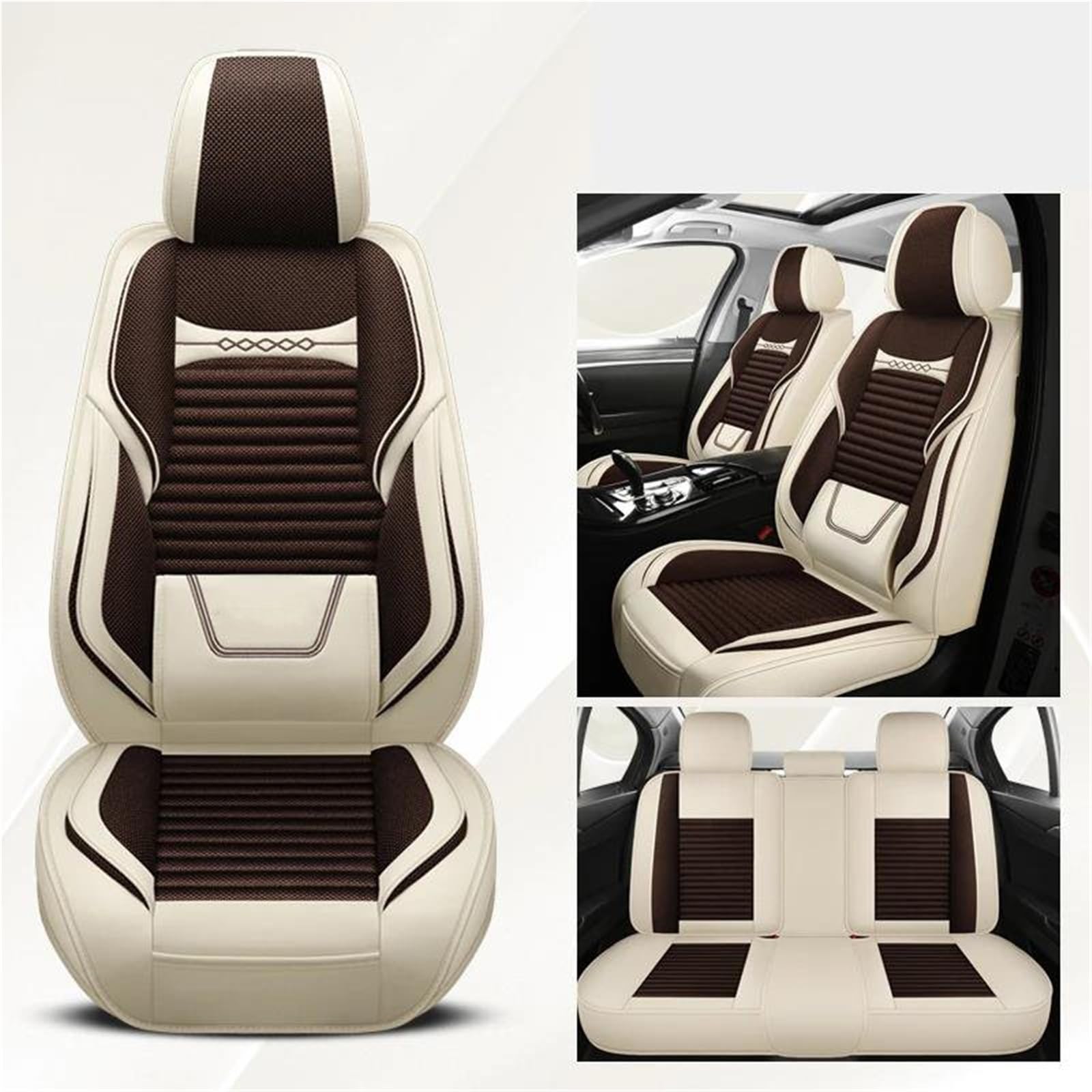 Autositzbezüge Flachs-Autositzbezüge für Peugeot 5008, Autozubehör, Autositzbezüge, Autositzkissen Auto-Schonbezüg(Brown 5PCS) von DZSYBUIGB