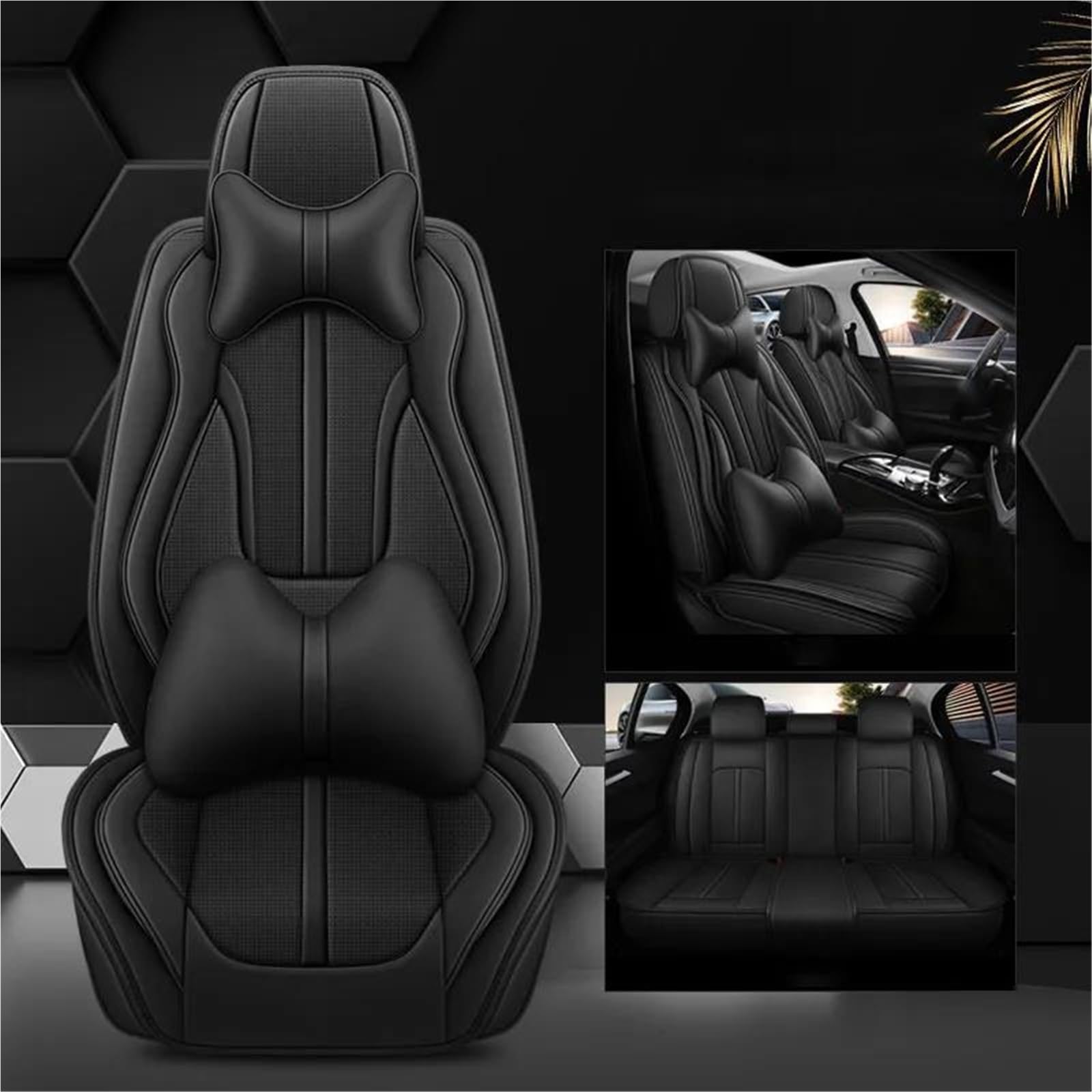 DZSYBUIGB Autositzbezüge Atmungsaktives Leder Autositzbezug Komplettset für E39 F40 F44 I3 X5 X3 G20 Autozubehör Auto-Schonbezüg(Black+Pillow) von DZSYBUIGB