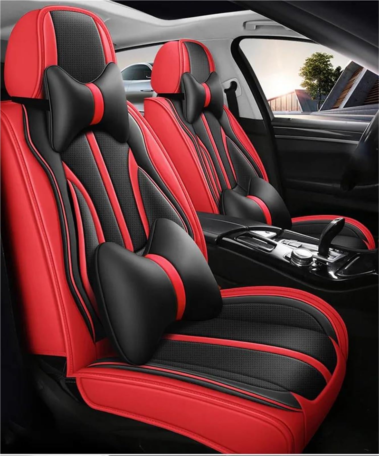 DZSYBUIGB Autositzbezüge Atmungsaktives Leder-Autositzbezug-Komplettset für Mazda 3 BL 6 GJ Autozubehör Auto-Schonbezüg(Red+Pillow) von DZSYBUIGB