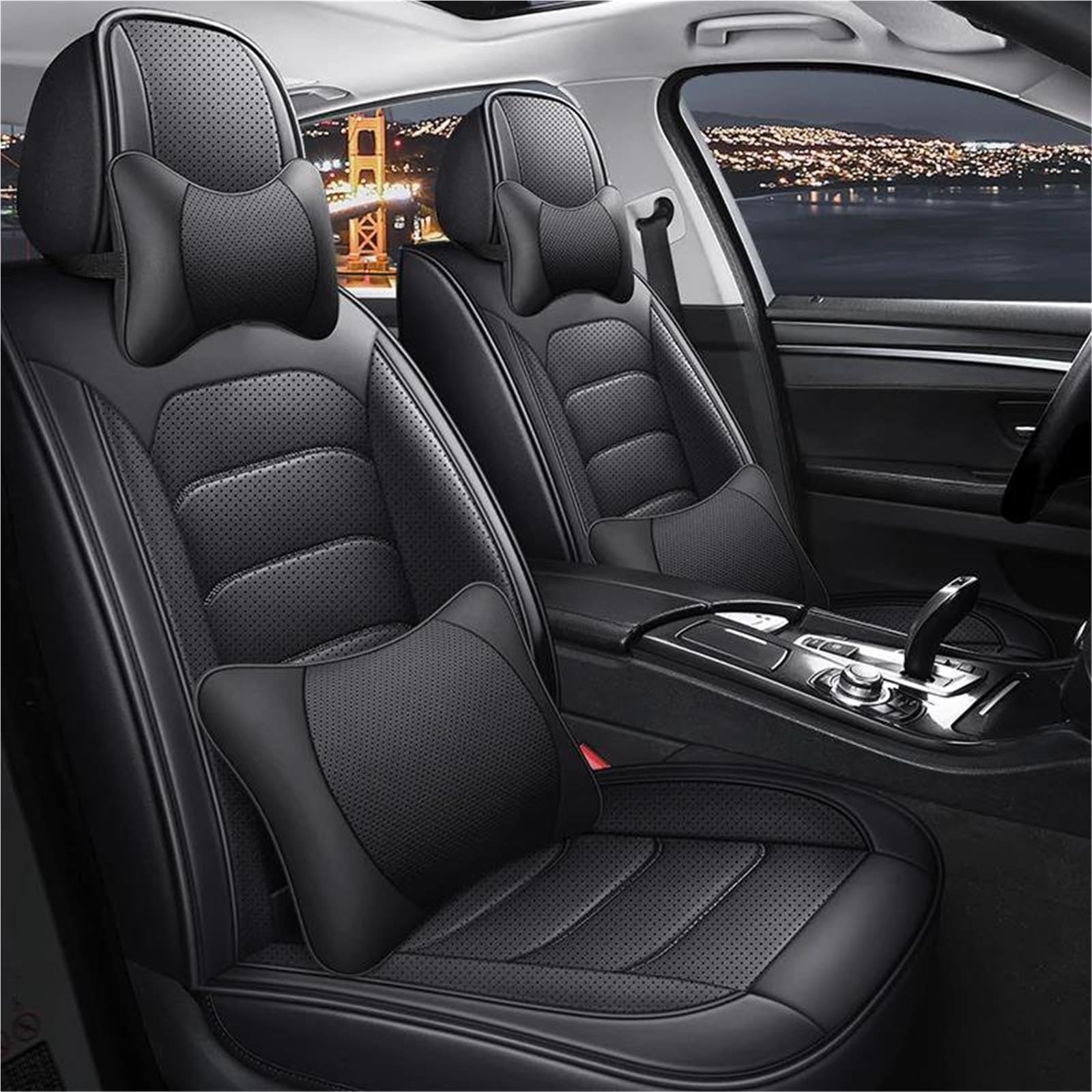 DZSYBUIGB Autositzbezüge Auto Sitzbezug Für Jeep Für Compass Für Grand Für Cherokee Für Commander Für Wrangler Jk Auto Zubehör Auto-Schonbezüg(Black+Pillow) von DZSYBUIGB