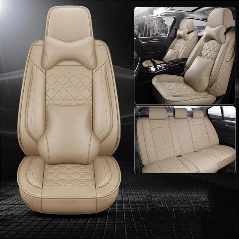 DZSYBUIGB Autositzbezüge Leder Full Set Autositzbezug für Meriva für Zafira A für Mokka Autositzbezüge Autositzkissen Auto-Schonbezüg(Beige+Pillow) von DZSYBUIGB