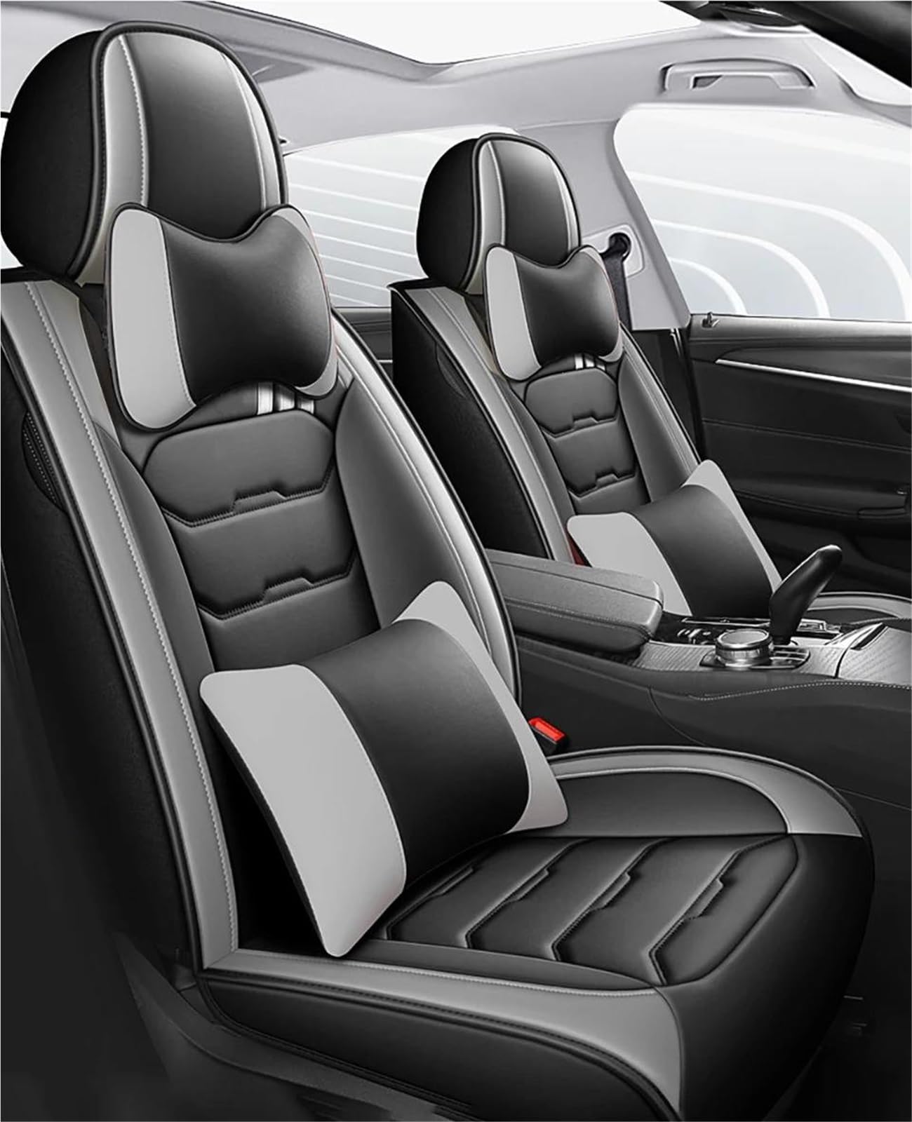 DZSYBUIGB Autositzbezüge Luxus Komplettset Autositzbezüge für Seat für Ibiza 6j Autozubehör Autositzbezüge Autositzkissen Auto-Schonbezüg(Bk Gray+Pillow) von DZSYBUIGB