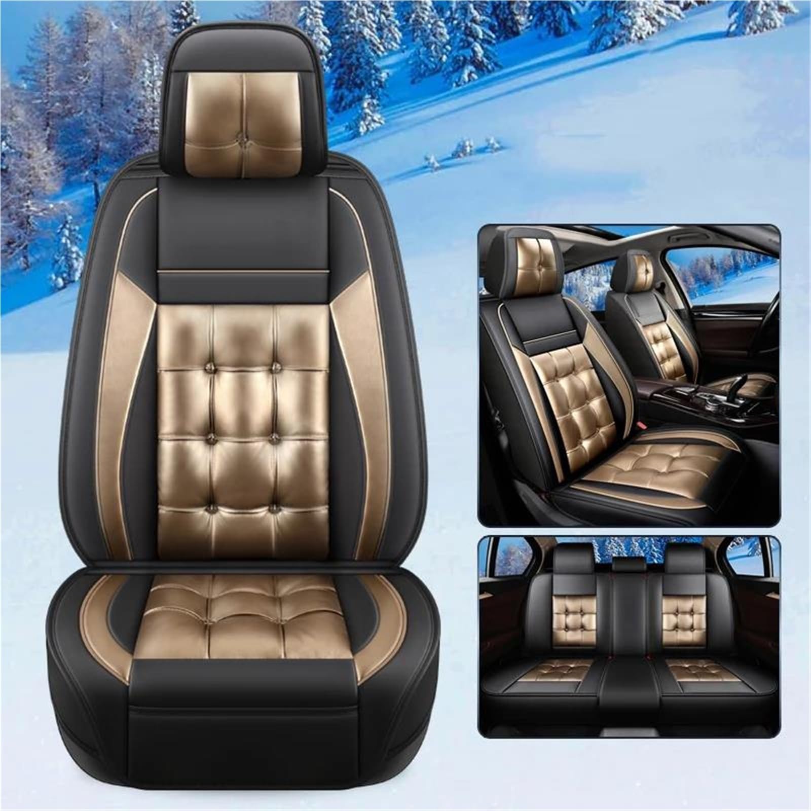 DZSYBUIGB Autositzbezüge Luxus Leder Auto Sitz Abdeckung Für Dodge Für Caliber Auto Sitzbezüge Auto Sitzkissen Zubehör Auto-Schonbezüg(Gold 5PCS) von DZSYBUIGB