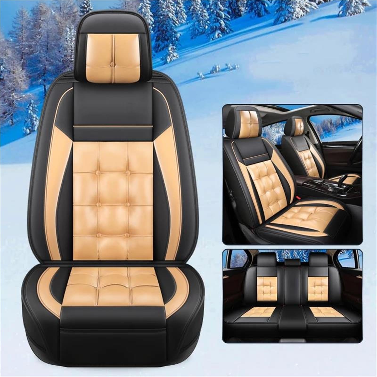 DZSYBUIGB Autositzbezüge Luxus Leder Auto Sitz Abdeckung Für Passat Für CC Auto Sitzbezüge Auto Sitzkissen Zubehör Auto-Schonbezüg(Beige 5PCS) von DZSYBUIGB