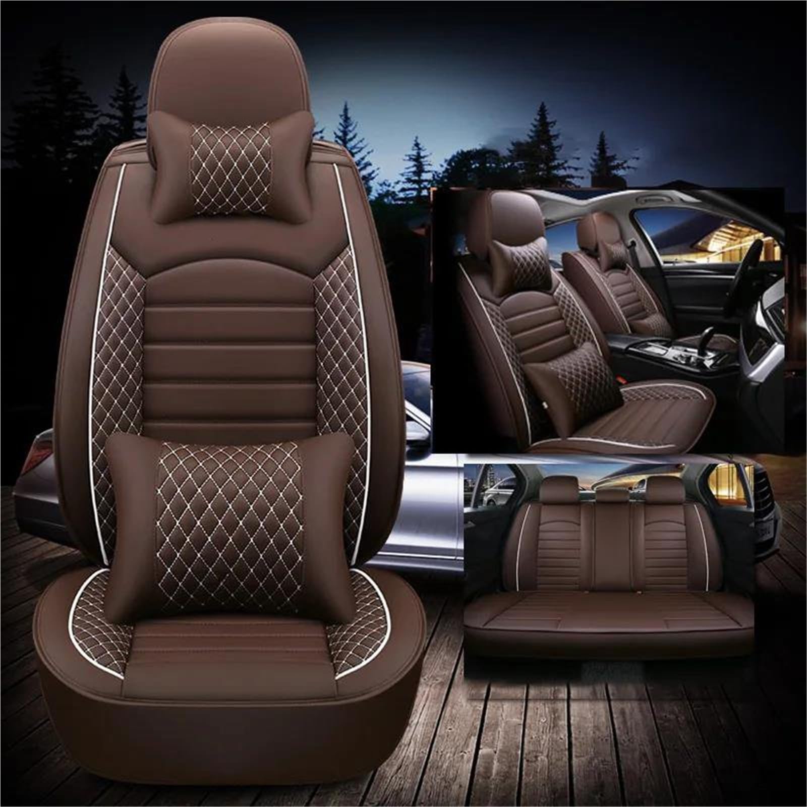 DZSYBUIGB Autositzbezüge Volle Set Auto Sitz Abdeckung Für Range Für Rover Für Evoque Für Range Für Rover Für Sport Auto Sitzbezüge Auto Sitzkissen Auto-Schonbezüg(Coffee+Pillow) von DZSYBUIGB