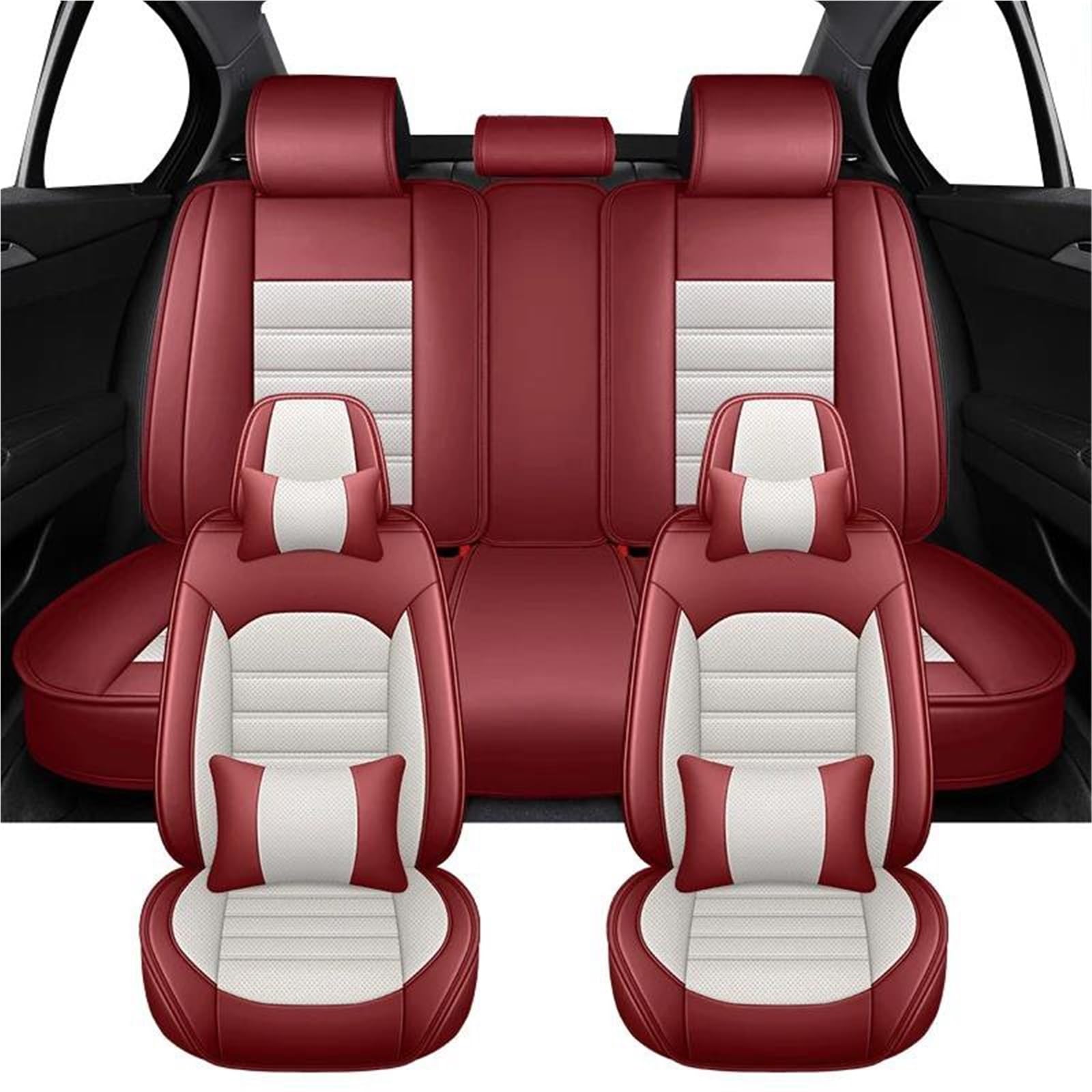 DZSYBUIGB Autositzbezüge Vollständiger Satz Autositzbezüge für Mitsubishi für Eclipse für Cross für Lancer X für Outlander für ASX für Pajero Autozubehör Auto-Schonbezüg(Red White+Pillow) von DZSYBUIGB