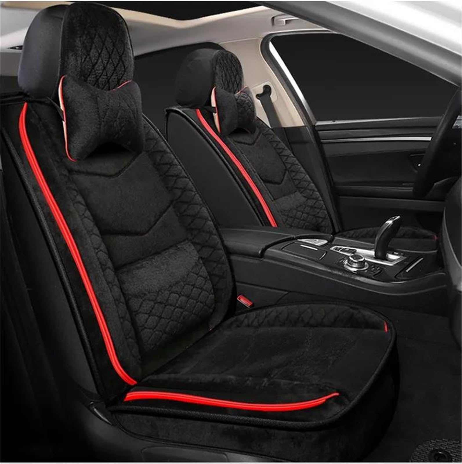 DZSYBUIGB Autositzbezüge Winter-Autositzbezüge Für Hyundai Für Santa Für Fe Für Creta Für Veloster Autozubehör Auto-Schonbezüg(Black+Headrest) von DZSYBUIGB