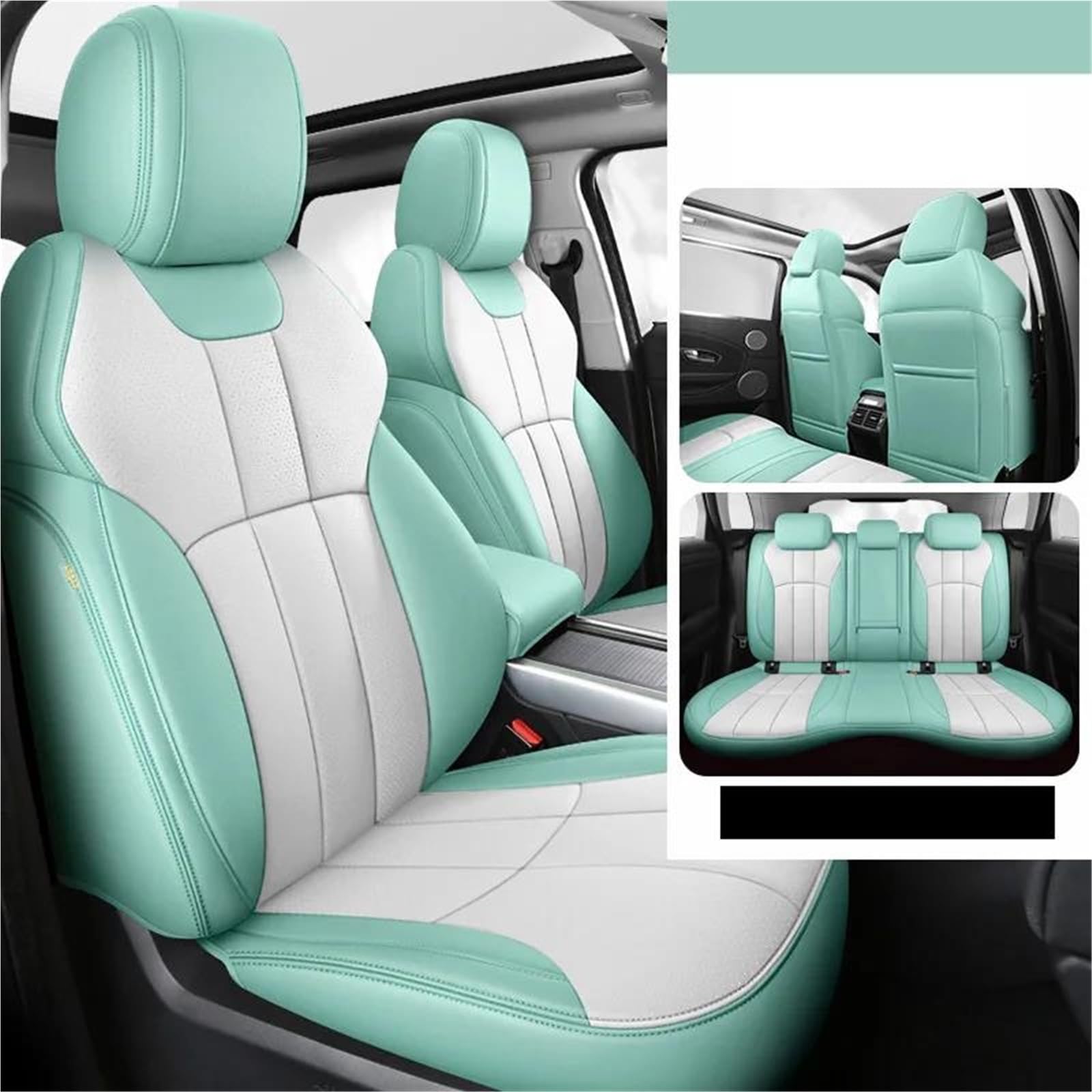 DZSYOHFS Autositzbezüge Echtes Leder-Autositzbezug-Set Für Range Für Rover Für Evoque 2010 Innendetails, Kfz-Zubehör Vordersitzbezüge(White Cyan) von DZSYOHFS