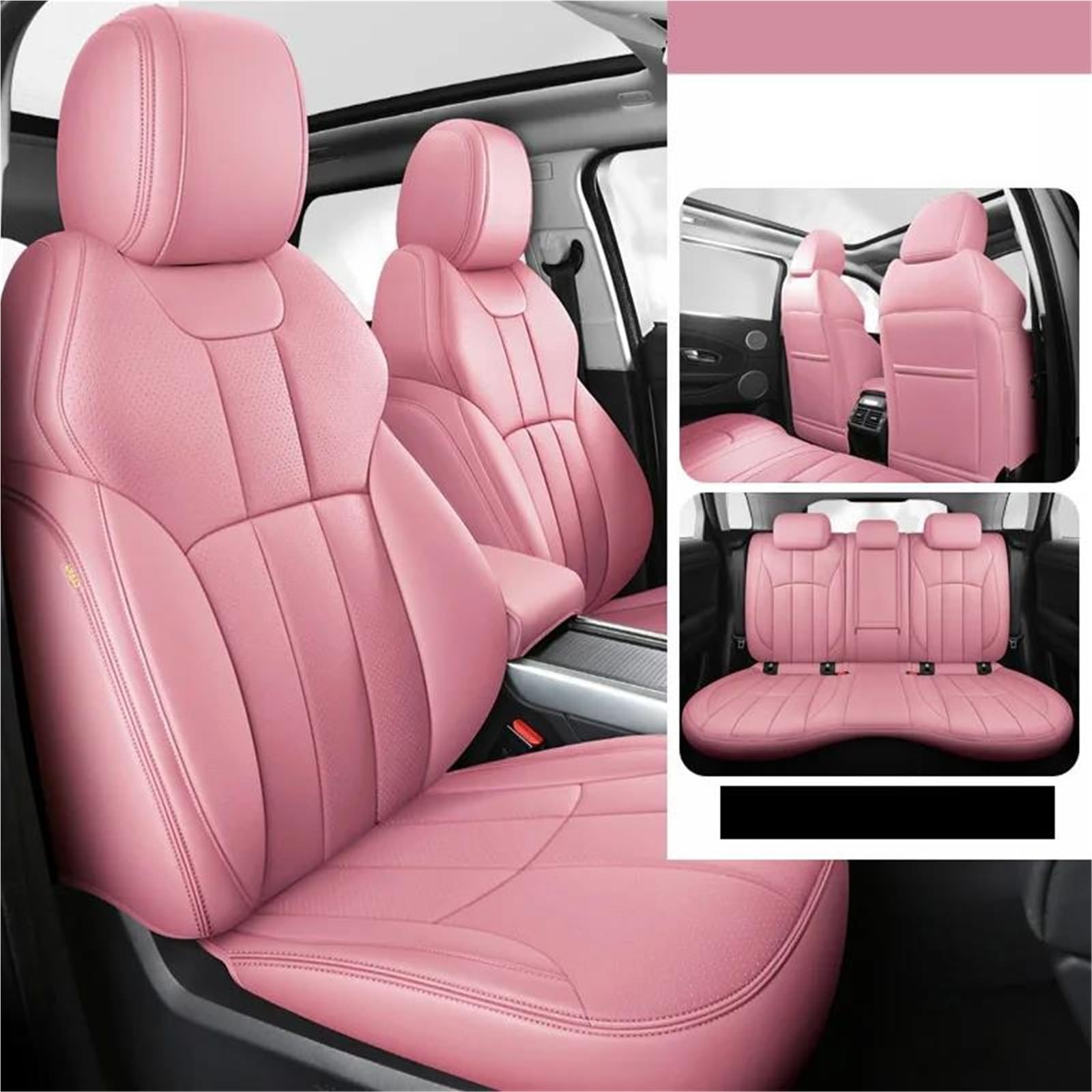 DZSYOHFS Autositzbezüge Echtleder-Autositzbezug-Set für Mitsubishi für Outlander XL, Innendetails, Kfz-Zubehör Vordersitzbezüge(Pink) von DZSYOHFS