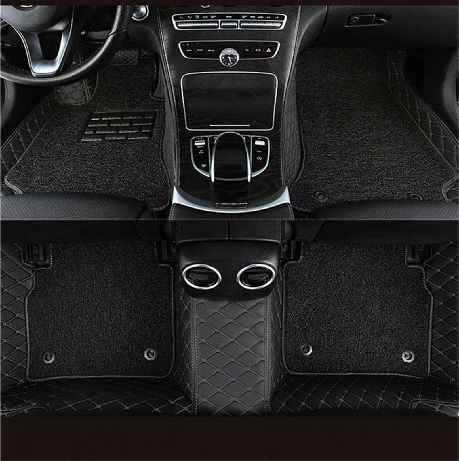 Luxus-Doppelschicht-Drahtschleifen-Auto-Fußmatten Für Ford Für Mustang 2014 2013 2012 2011 Auto-Lederteppiche Antirutschmatte Auto(3pc-black black blk) von DZSYOHFS
