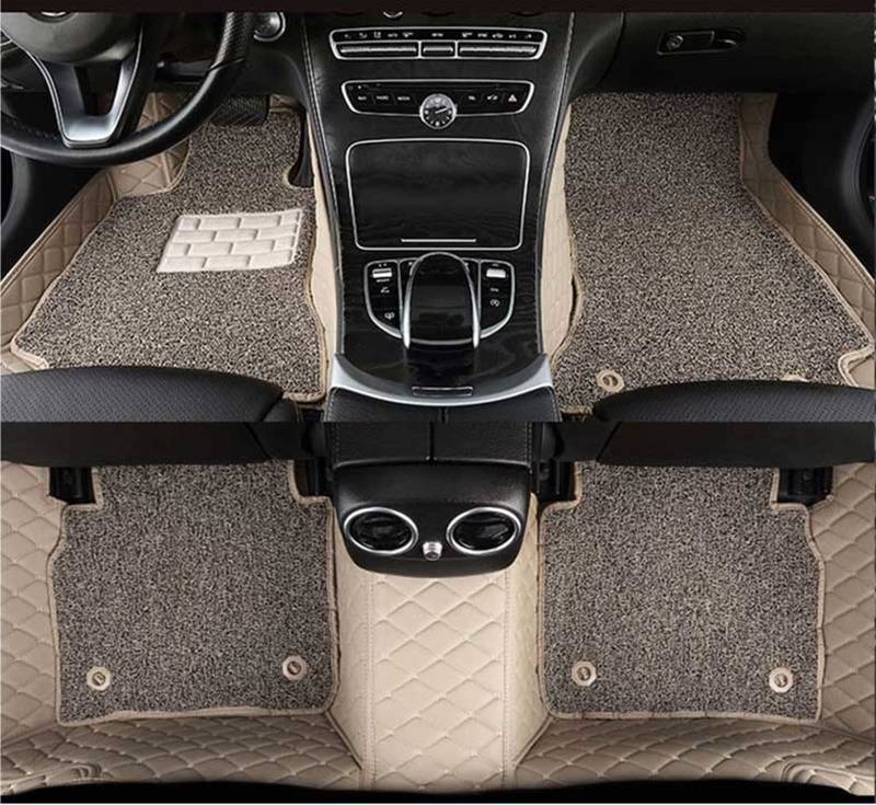 Luxus-Doppelschicht-Drahtschleifen-Auto-Fußmatten Für Ford Für Mustang 2014 2013 2012 2011 Auto-Lederteppiche Antirutschmatte Auto(3pcs-beige brown) von DZSYOHFS