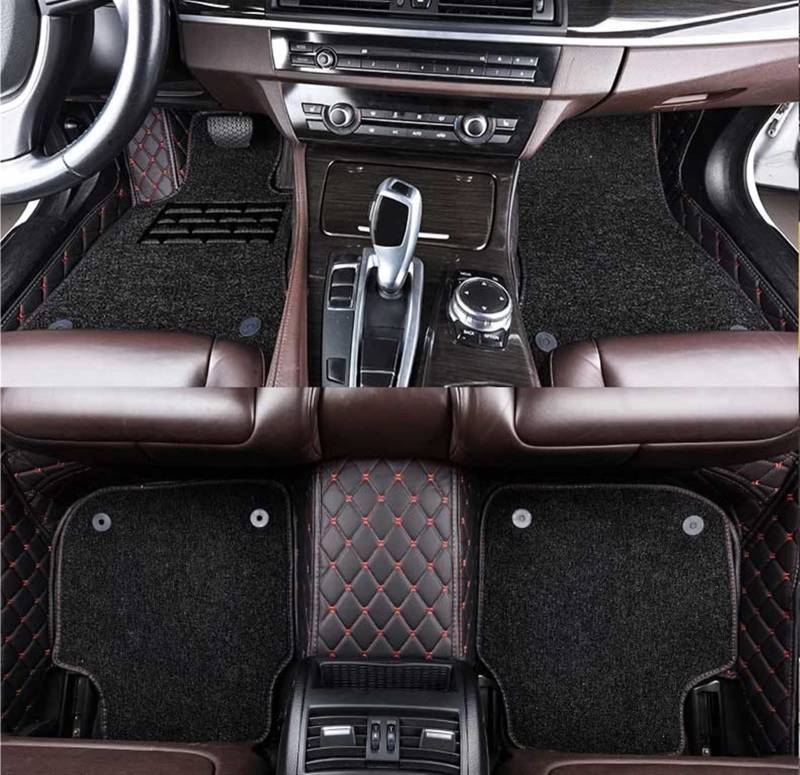Luxus-Doppelschicht-Drahtschleifen-Auto-Fußmatten Für Ford Für Mustang 2014 2013 2012 2011 Auto-Lederteppiche Antirutschmatte Auto(3pcs-black red black) von DZSYOHFS