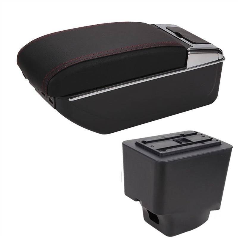 Armauflage Staufach Kompatibel Mit Captur Für Kaptur 2009-2021 Auto-Armlehnenbox Zentrale Aufbewahrungsbox Drehbare Aufbewahrung Mit Aschenbecher, Getränkehalter, USB-Schnittstellenzubehör(C style red von DZWDY