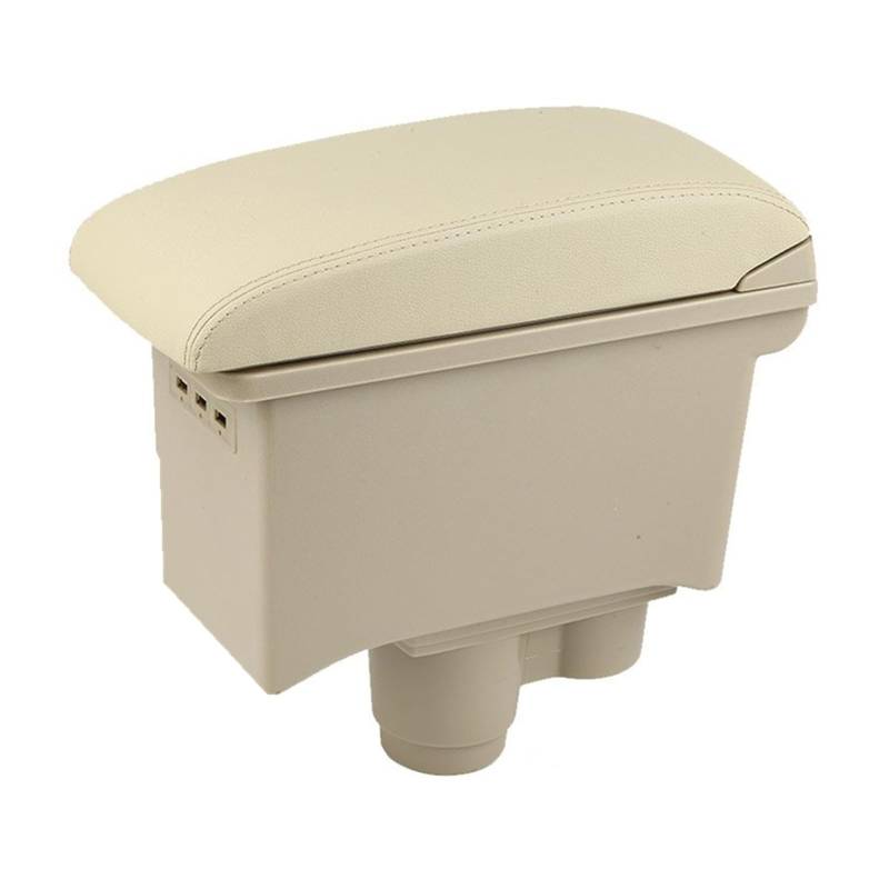 Armauflage Staufach Kompatibel Mit Dacia Für Duster 2019 2020 2021 2022 Doppelschicht 3 USB Mittelkonsole Armlehne Auto Armlehne Aufbewahrungsbox Dekoration Zubehör(Beige) von DZWDY