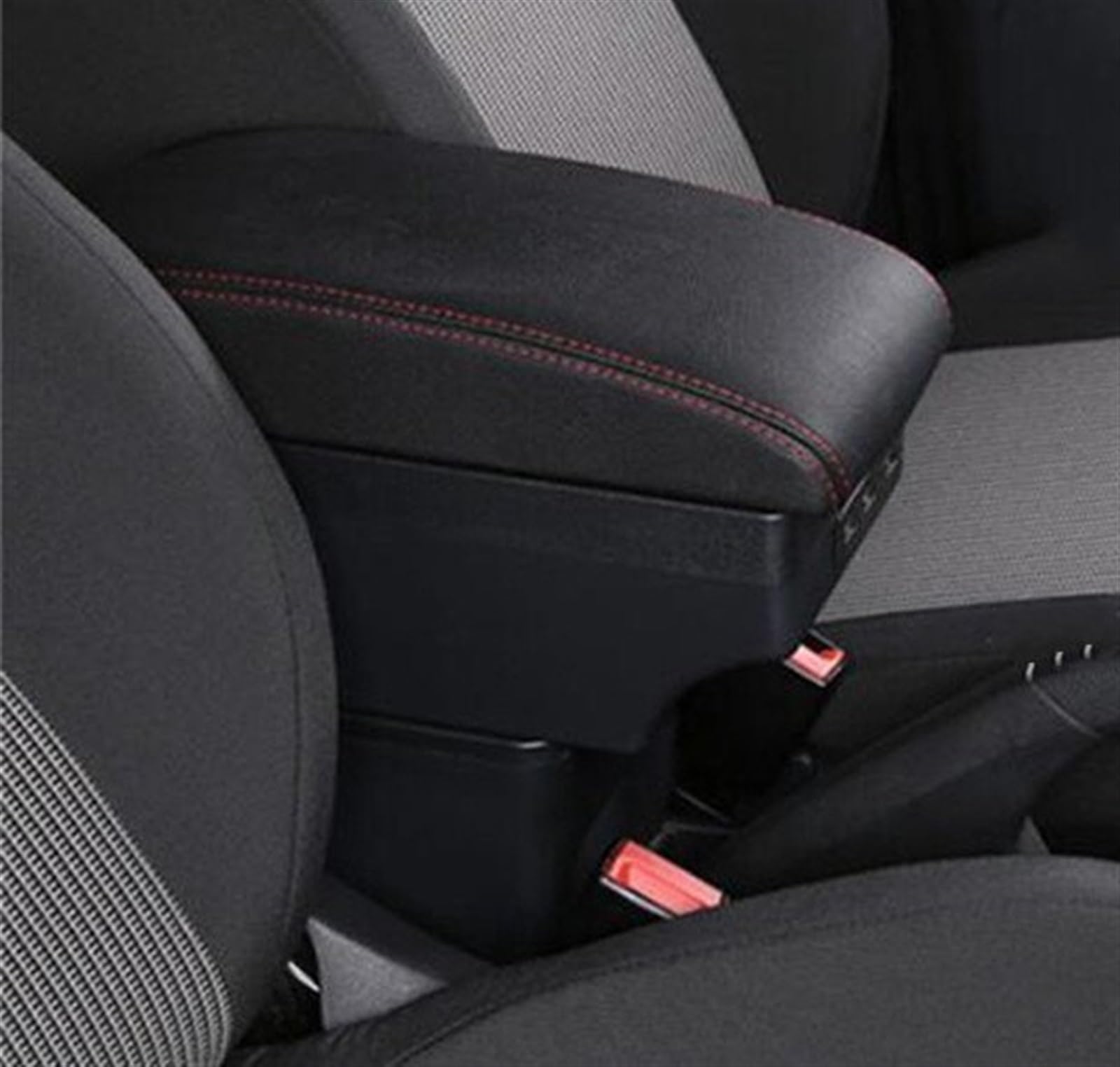 Armauflage Staufach Kompatibel Mit Ford Für Focus Mk1 Auto-Mittelkonsolen-Handlaufbox, Multifunktions-Sitzarmlehnen-Organizer-Box, Nachrüstteile(Black red) von DZWDY