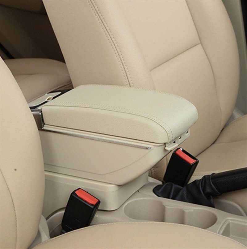 DZWDY Armauflage Staufach Kompatibel Mit Seat Für Ibiza Für Del Auto Styling Doppelschicht Mittelkonsole Armlehne Box Aufbewahrungsbox Mit USB Innenzubehör(Beige) von DZWDY