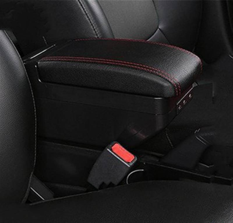 DZWDY Armauflage Staufach Kompatibel Mit VW Für Golf 6 Mk6 Für Golf 5 MK5 Für J&etta 5 Für Vento Wagon Dual Layer Drehbare Auto-Mittelkonsole Aufbewahrungsbox 9USB Armlehnenbox(Red line) von DZWDY