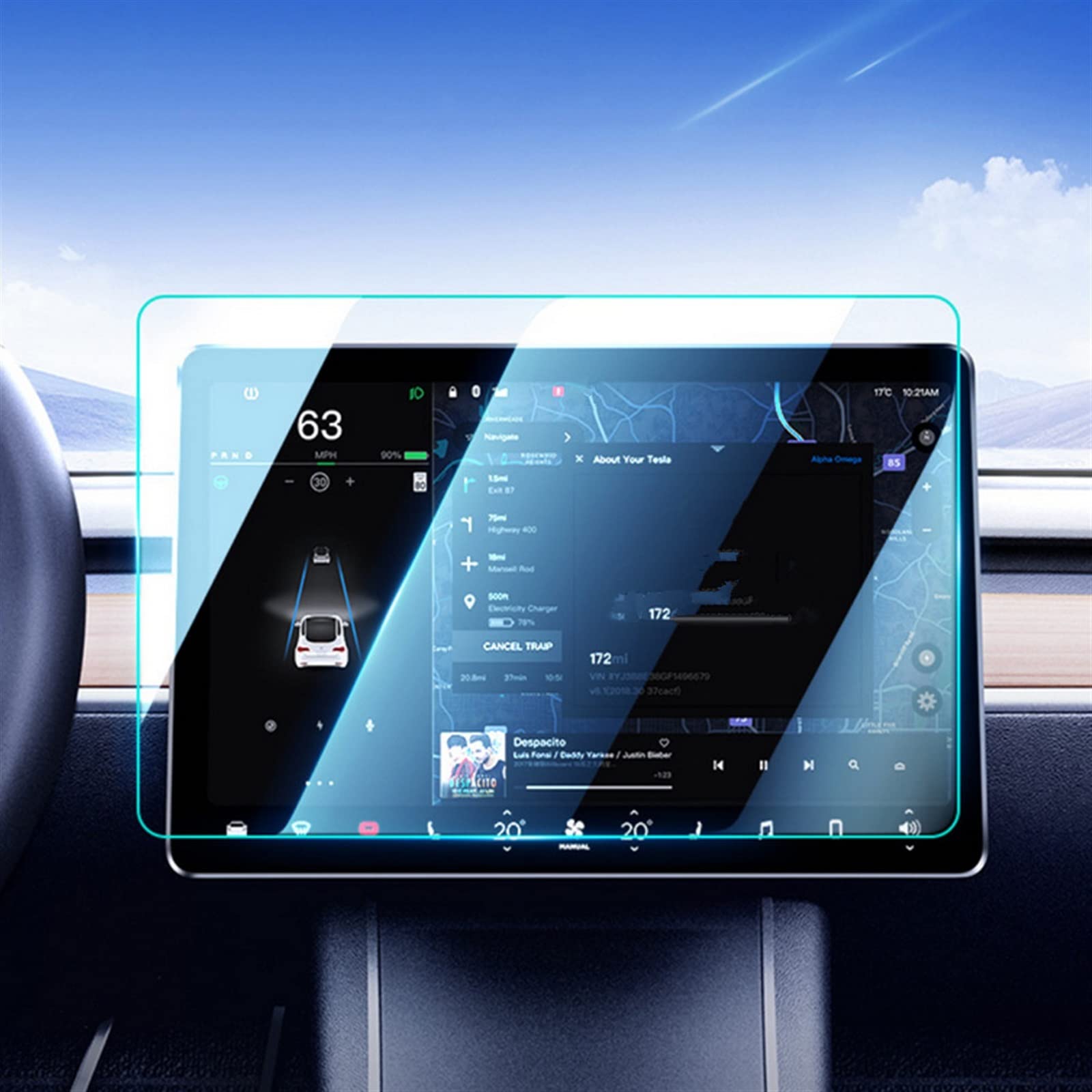 DZWDY AufkleberDekor Displayschutzfolie Aus Gehärtetem Glas Center Control Matt HD Filmschutz Kompatibel Mit Tesla for Model 3 2021 2022 2023(Frosted) von DZWDY