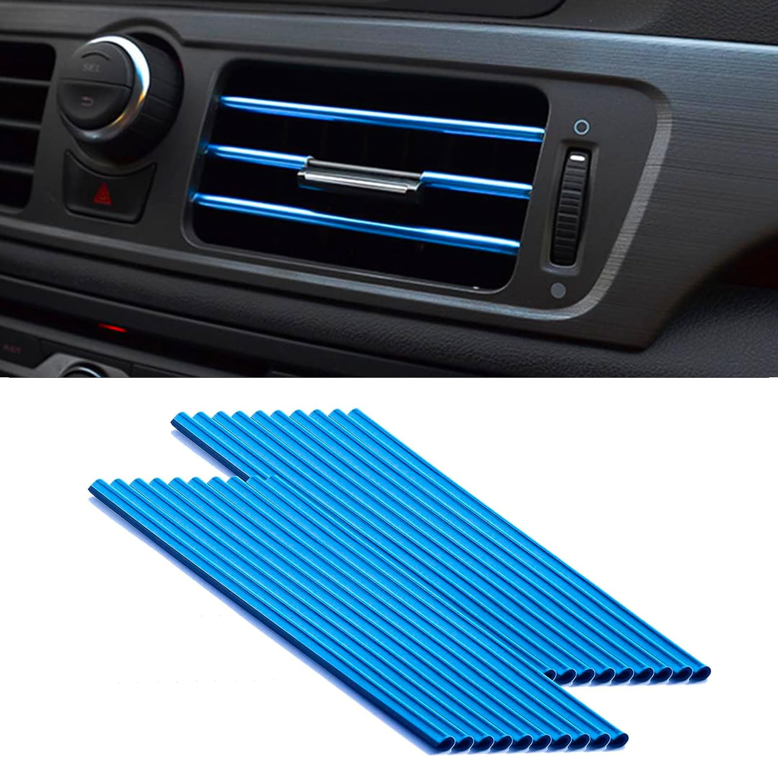 20 Stück Auto Luftauslass Dekoration Streifen Auto Klimaanlage Innen Zierleisten Zubehör DIY Car Innenausstattung Streifen Auto Interior Decor Zubehör für Alle Geraden Lüftungsöffnungen(Blau) von DabbOo