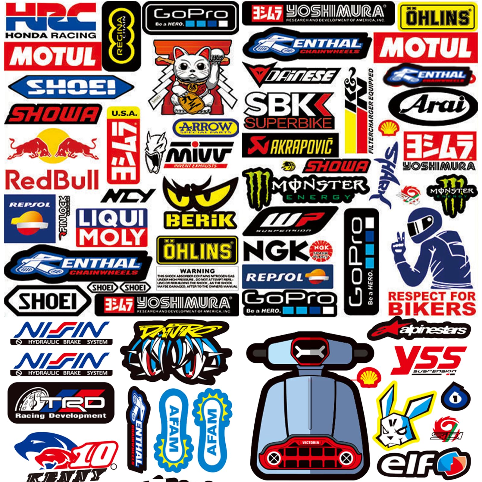 3 Teilig Motorsport Aufkleb Motorrad Aufkleber Set Racing Aufkleber Motocross Sticker Helm Vinylaufkleber Sticker Geeignet für Motorräder, Skateboard, Auto, Rollerhelm und Geländemotorräder von DabbOo