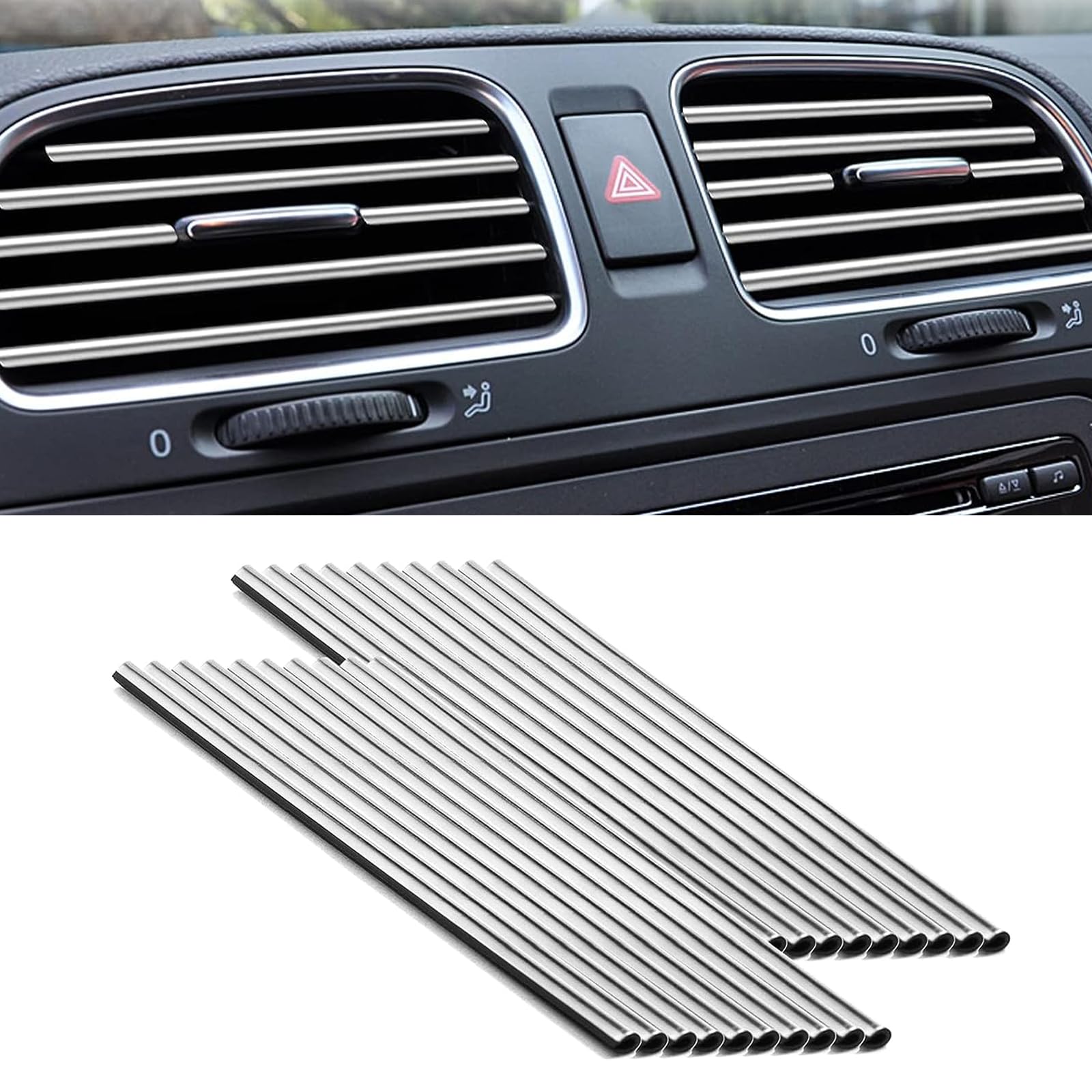 Auto Klimaanlage Dekorationsstreifen 20 Stück 20cm Auto Lüftungsschlitz Trim Interior Strips DIY Car Innenausstattung Auto Luftauslass Streifen U Form Leisten Auto Innenraum Zubehör(Silber) von DabbOo