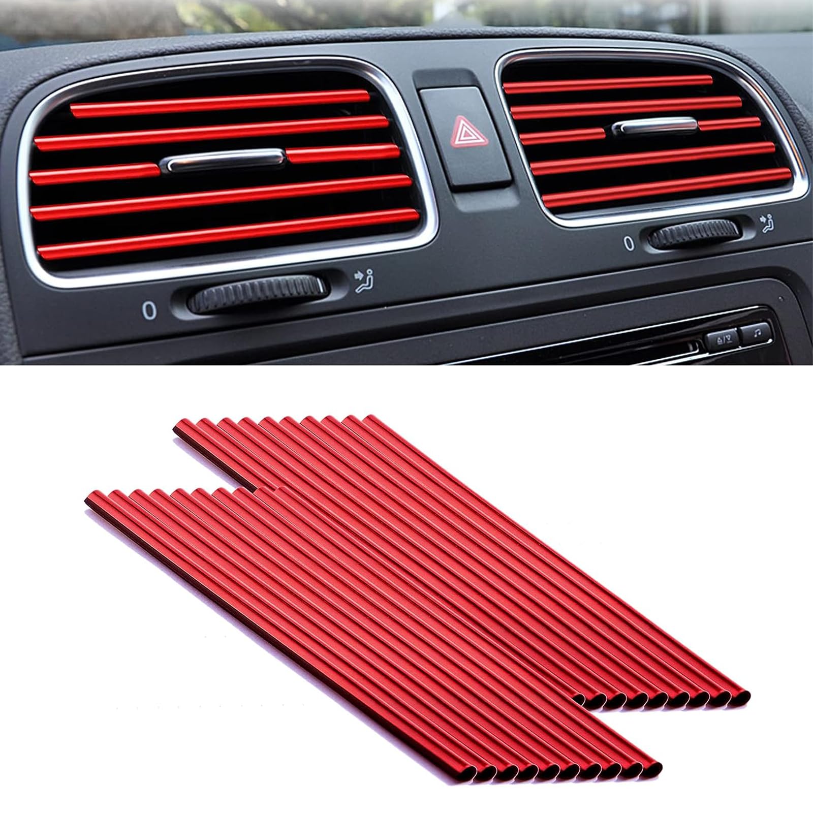 Auto Lüftungsschlitz Dekoration 20 Stück 20cm PVC Auto Klimaanlage Luftauslass Zierleiste Leiste Decor Zubehör DIY Auto Zubehör Innenraum U Chrom Form Leisten für Lüftungsschlitze(Rot) von DabbOo