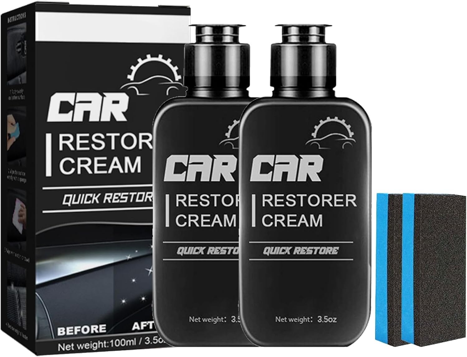 Dabeto Car Restorer Cream, Car Interior Polishing Agent, Kunststoffsanierung für Autos, Auto-Kunststoffreiniger, Kunststoffpflege Auto, Reparaturmittel für Autokunststoffe (2pcs) von Dabeto