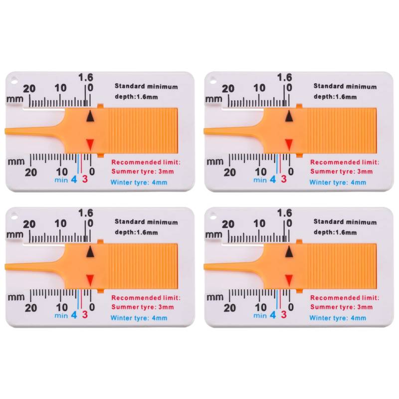 Dacitiery 4 Stücke Reifen Profiltiefenmesser, Kunststoff Reifenprofiltiefenmesser Profiltiefenmesser für Reifen, 0-20mm Profile Depth Gauge Tread Depth Gauge Motorrad Fahrzeug Auto von Dacitiery