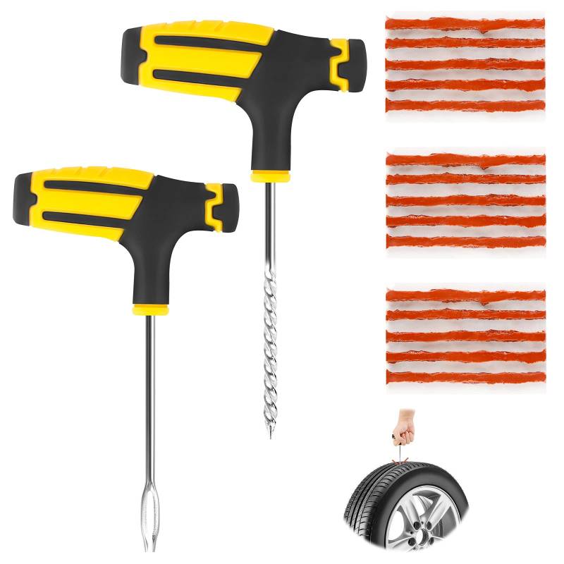 Dadabig 2 Stück Tubeless Bike Reifen Reparatur Plug Kit Plugger Tool Tubeless Reifen Tire Repair Kit mit 15 Reifenreparatur Streifen Reifen Flicken Set für Fahrrad Motorrad LKW Auto Reparatur Werkzeug von Dadabig