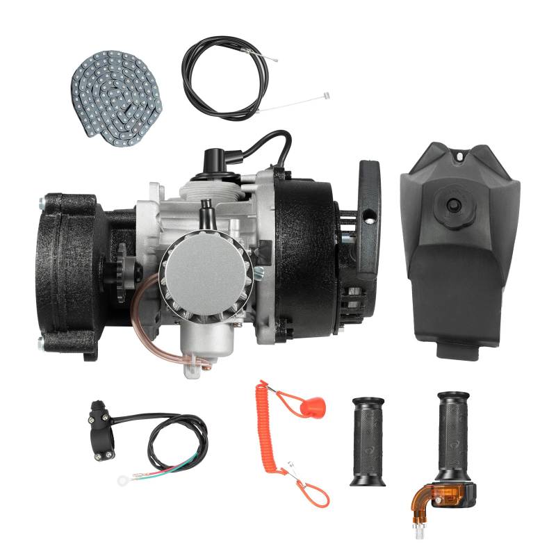 Einzylinder Complete Engine Motor Kit Motocross Fahrräder FüR Pocket Bike Mini Dirt Pull Start Luftfilter Vergaser Dirtbike Pocketbikes Tuning Fahrrad Benzinmotor Elektro Zweitaktmotor 2Takt 49Cc von DaiJiubu