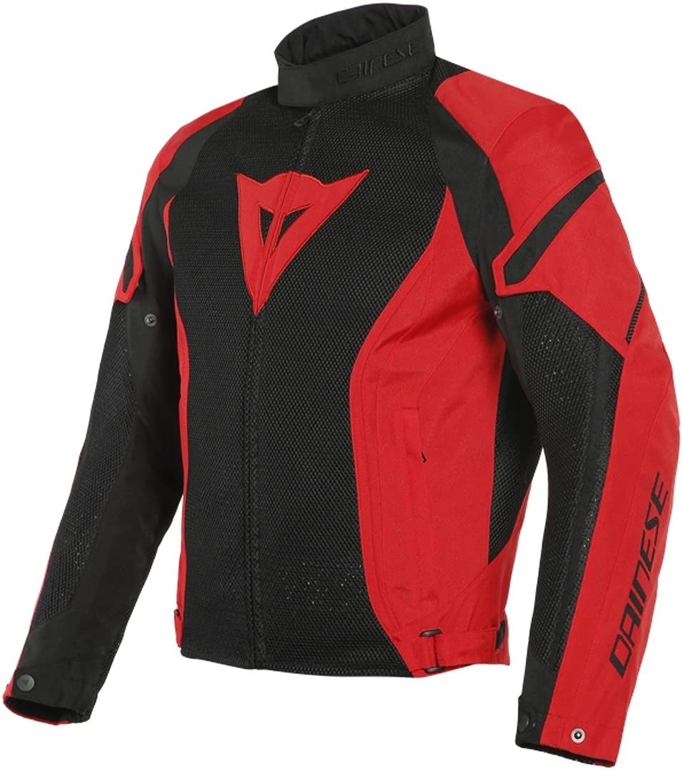 Dainese Air Crono 2 Tex Jacket, Motorradjacke Sommer Atmungsaktiv, Herren, Schwarz/Lava Rot/Lava Rot, 46 von Dainese