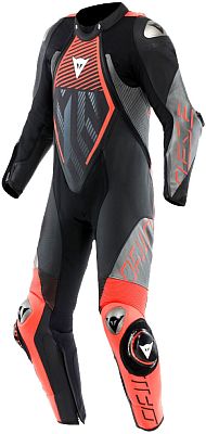 Dainese Audax D-Zip, Lederkombi 1tlg. perforiert - Schwarz/Neon-Rot/Grau - 44 von Dainese