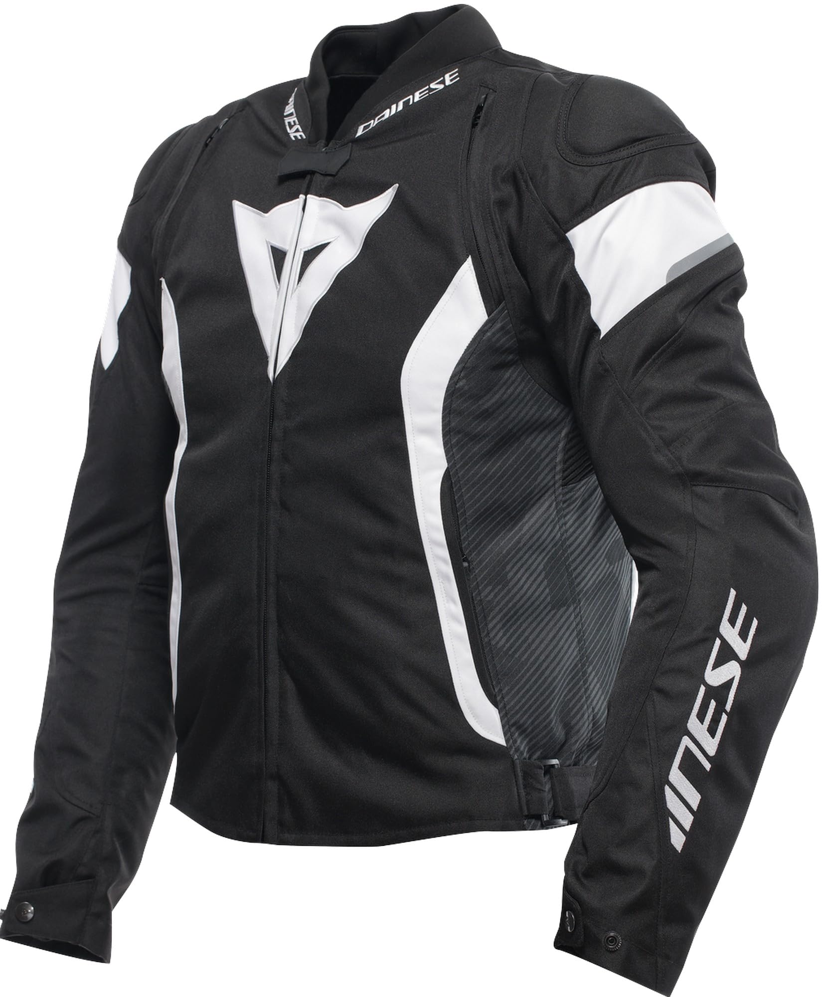 Dainese - Avro 5 Tex Jacket, Stoff-Motorradjacke mit Schulterprotektoren, Mann, Schwarz/Weiß/Schwarz, 46 von Dainese